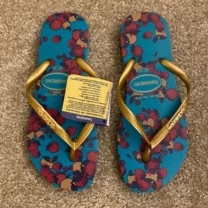 Havaianas Teal & Gold Flip Flops